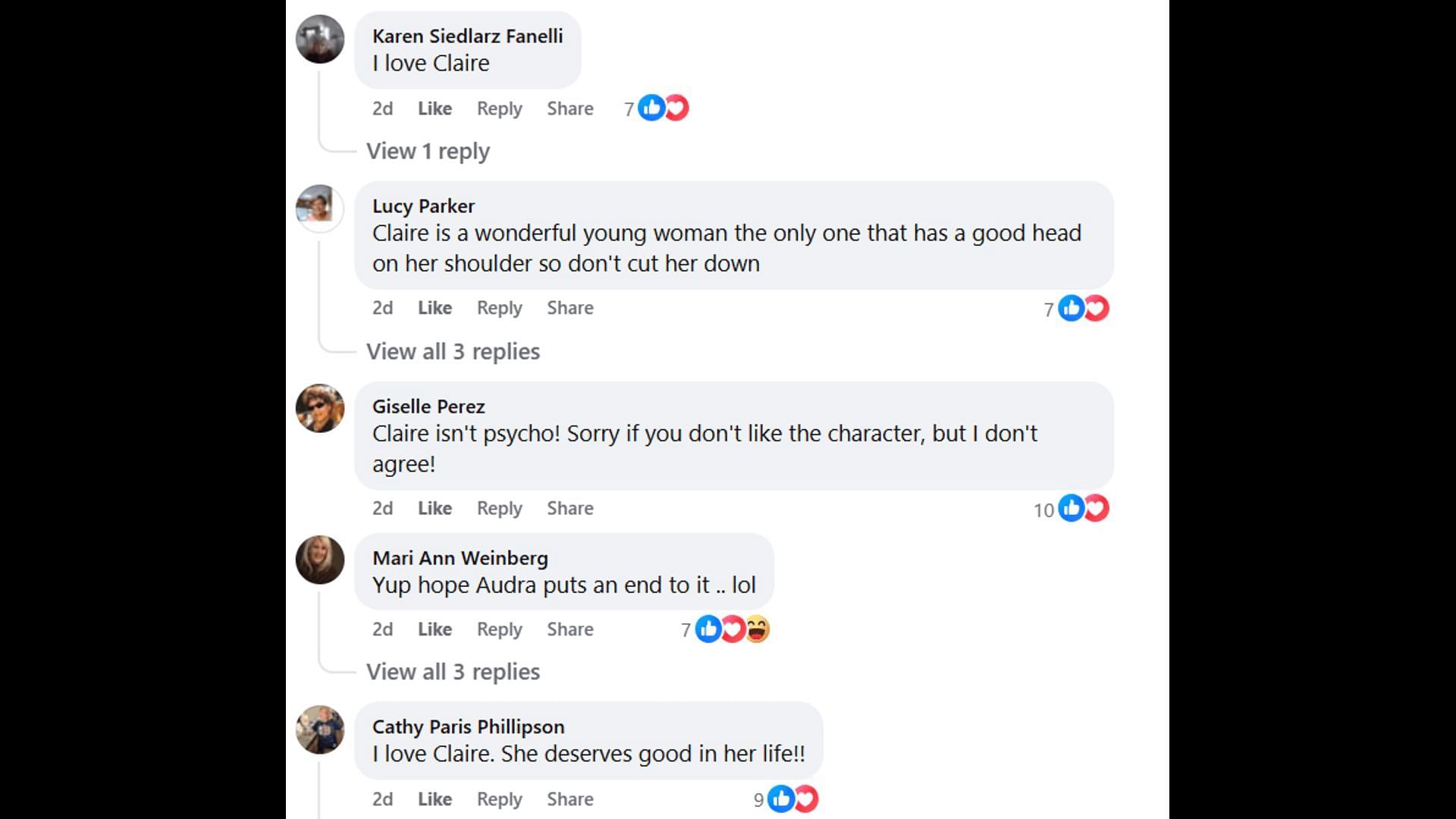 Fans voice their opinions about Claire's character (Image via Facebook/The Young and the Restless)